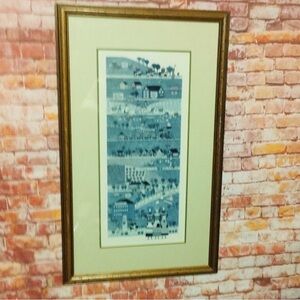 Vintage Framed Signed Plate Lithograph Folk Art “Saturday Morning” by U…